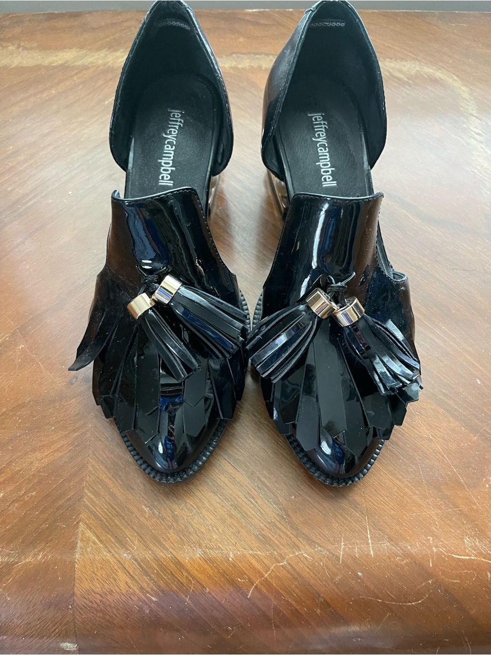Jeffrey Campbell Black Patent Tassel Pearl Heel Loafers - Picture 3 of 10